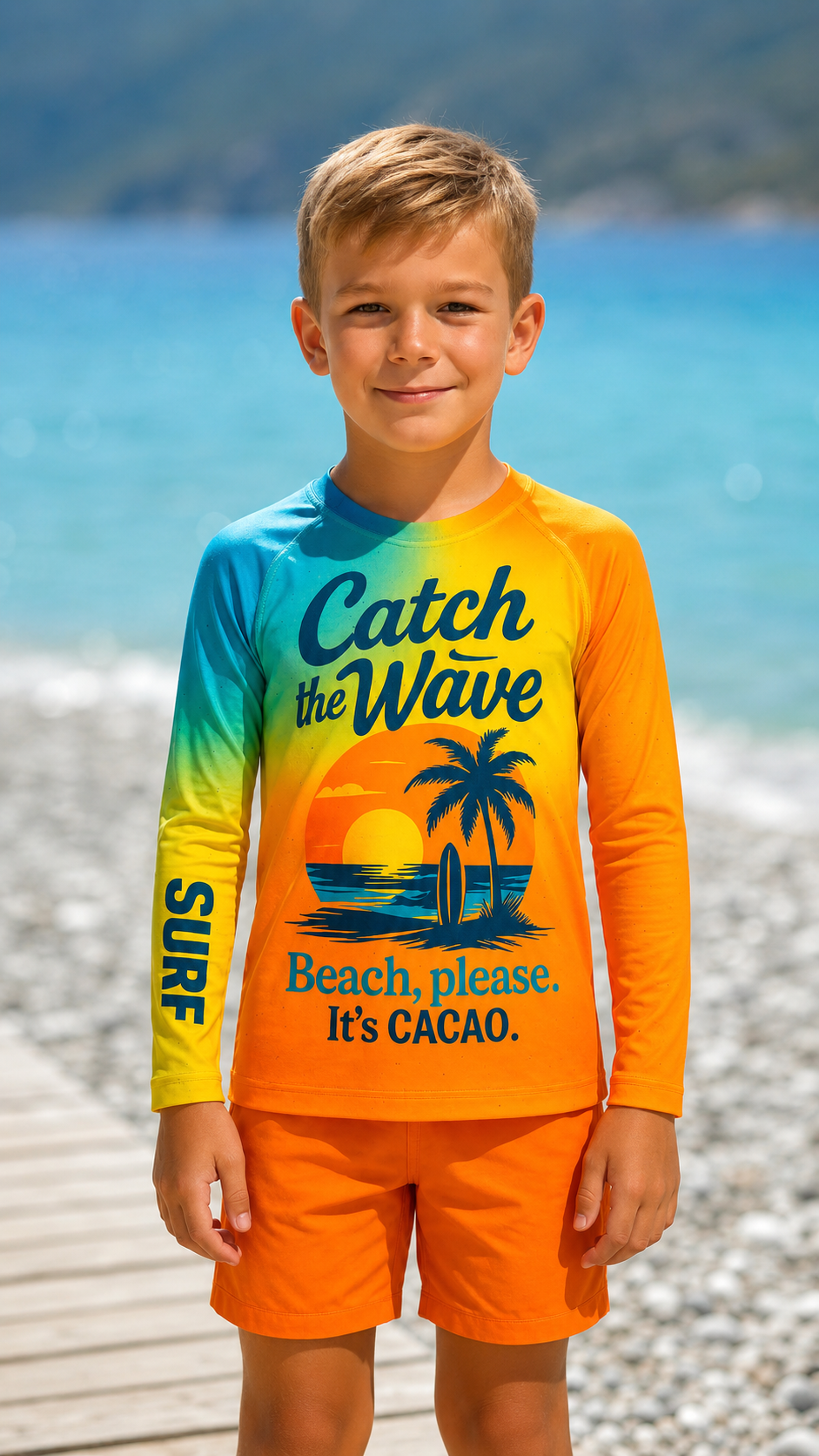 Παιδικό rashguard Sunset Sense – CACAO Beachwear™ με προστασία UV