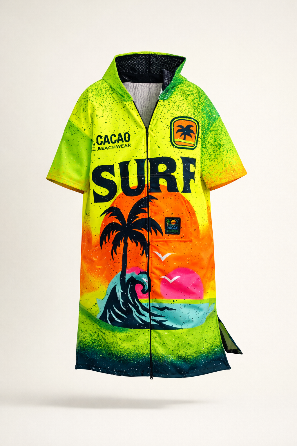 Παιδική πετσέτα θαλάσσης Surf Vibe με κουκούλα, φερμουάρ και τσέπες – CACAO Beachwear™