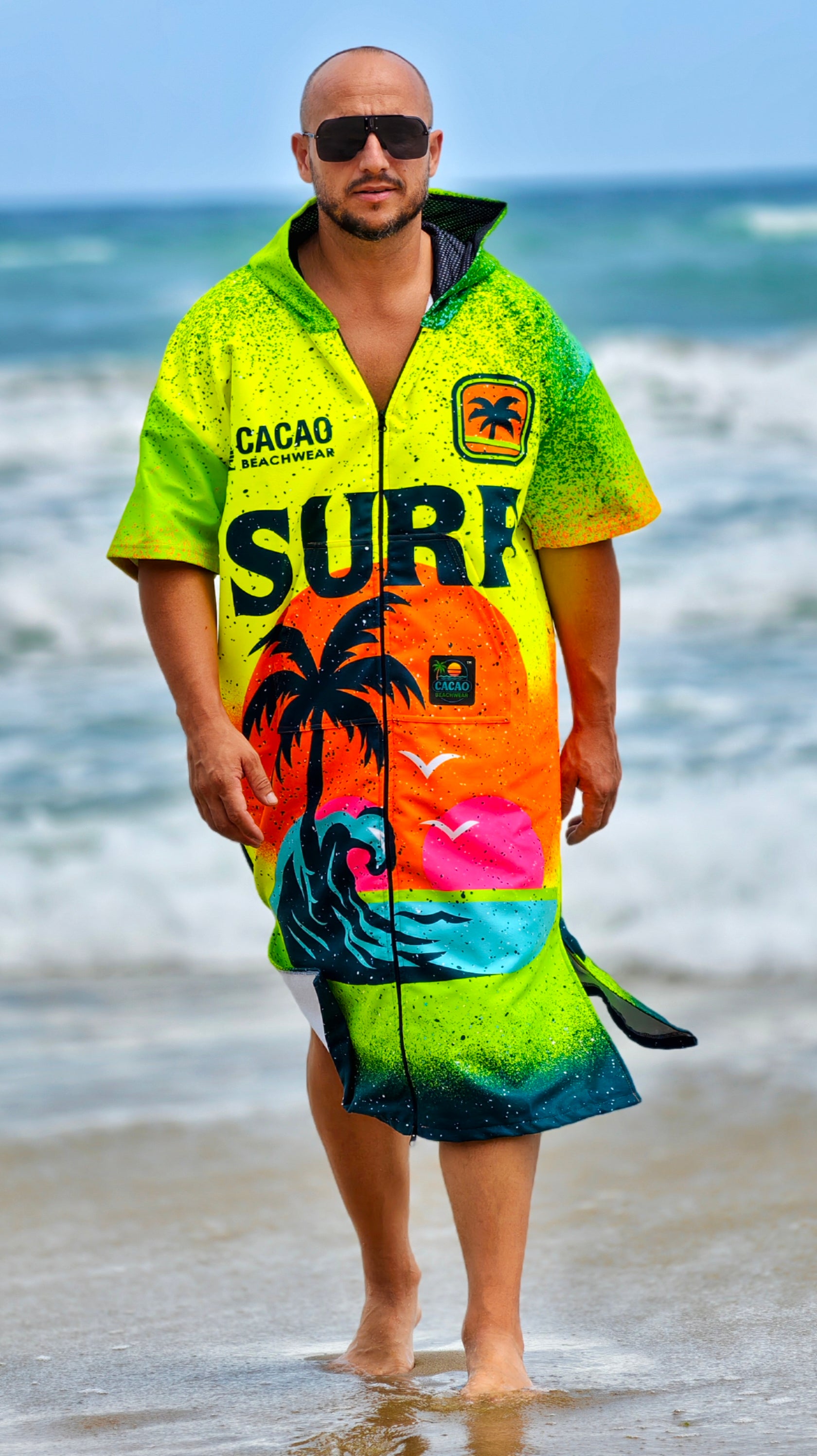 Πετσέτα θαλάσσης Surf Vibe για άνδρες με κουκούλα, φερμουάρ και τσέπες – CACAO Beachwear™