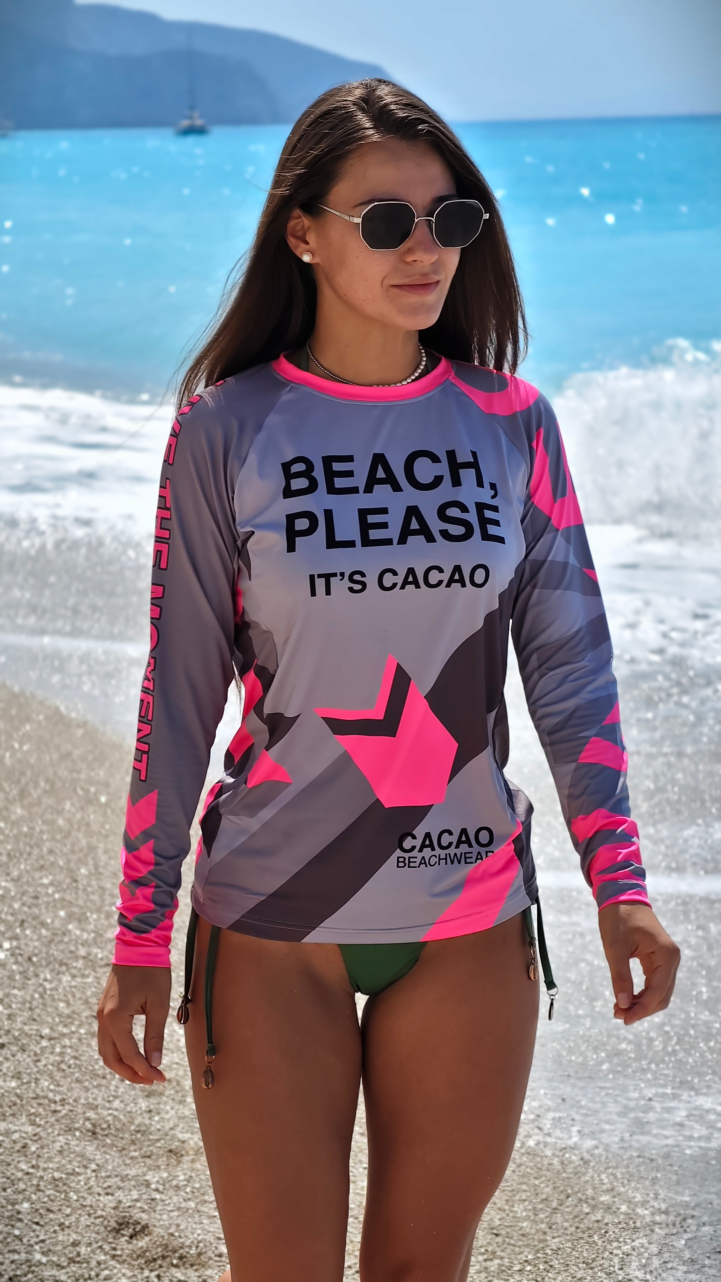 Γυναικείο rashguard Solar Vibes Pink CACAO Beachwear™️ με προστασία UV