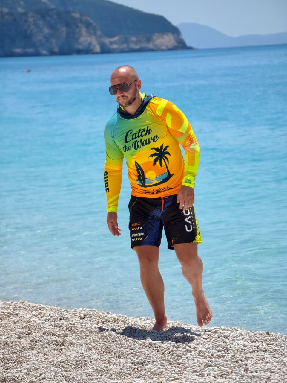 Ανδρικό rashguard CACAO Beachwear™️ Blue Spirit Coral με προστασία UV