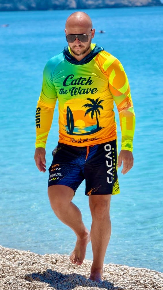 Ανδρικό rashguard CACAO Beachwear™️ Blue Spirit Coral με προστασία UV