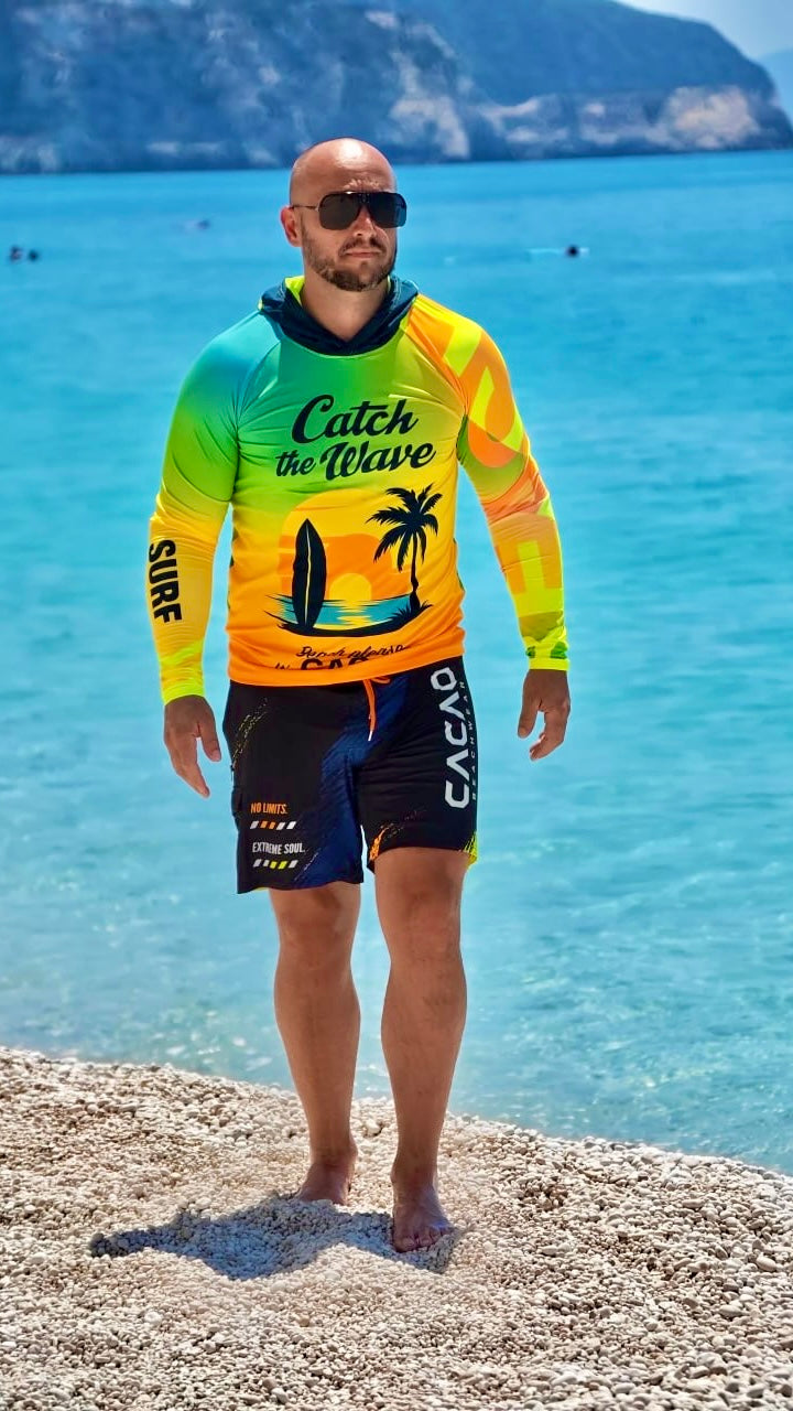 Ανδρικό rashguard CACAO Beachwear™️ Blue Spirit Coral με προστασία UV