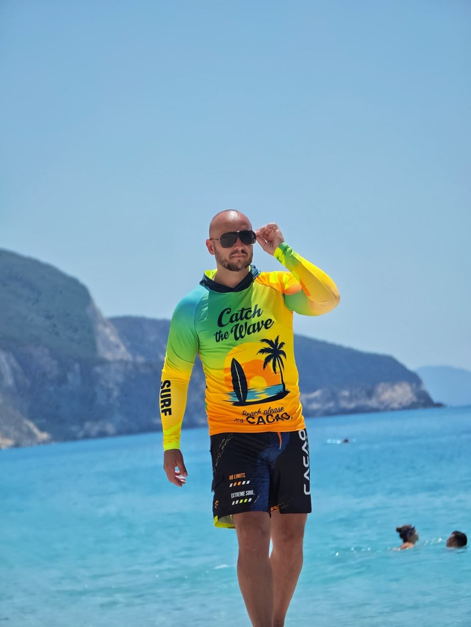 Ανδρικό rashguard CACAO Beachwear™️ Blue Spirit Coral με προστασία UV